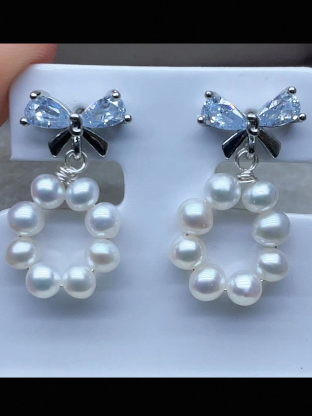 Genuine Pearl Drop Earrings with Bow Accent